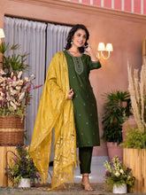 Green Zari Embroidered Viscose Kurta Pant And Dupatta Set With Tassels On Dupatta-J4899GREEN